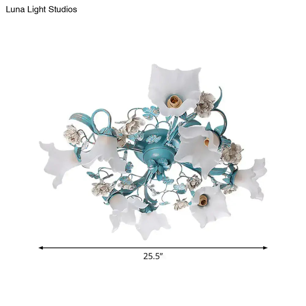 DecorBites™ DecorBites™ Pastoral Style Blue Semi Flush Ceiling Light with Frost White Glass - Perfect for Bedroom Lighting
