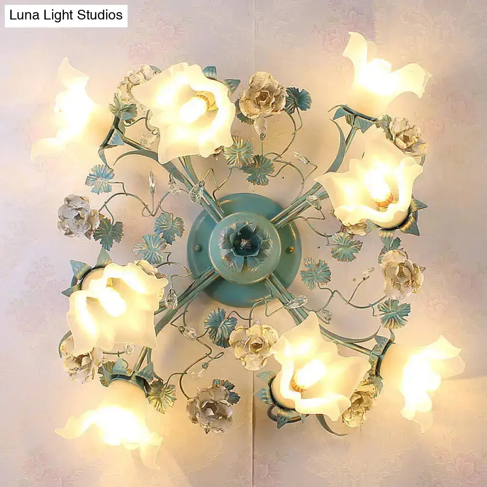 DecorBites™ DecorBites™ Pastoral Style Blue Semi Flush Ceiling Light with Frost White Glass - Perfect for Bedroom Lighting