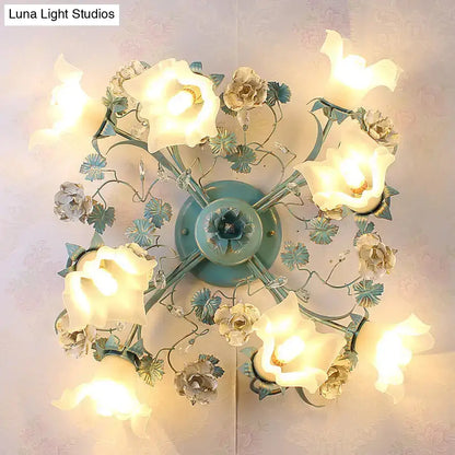 DecorBites™ DecorBites™ Pastoral Style Blue Semi Flush Ceiling Light with Frost White Glass - Perfect for Bedroom Lighting