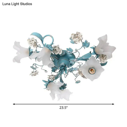 DecorBites™ DecorBites™ Pastoral Style Blue Semi Flush Ceiling Light with Frost White Glass - Perfect for Bedroom Lighting