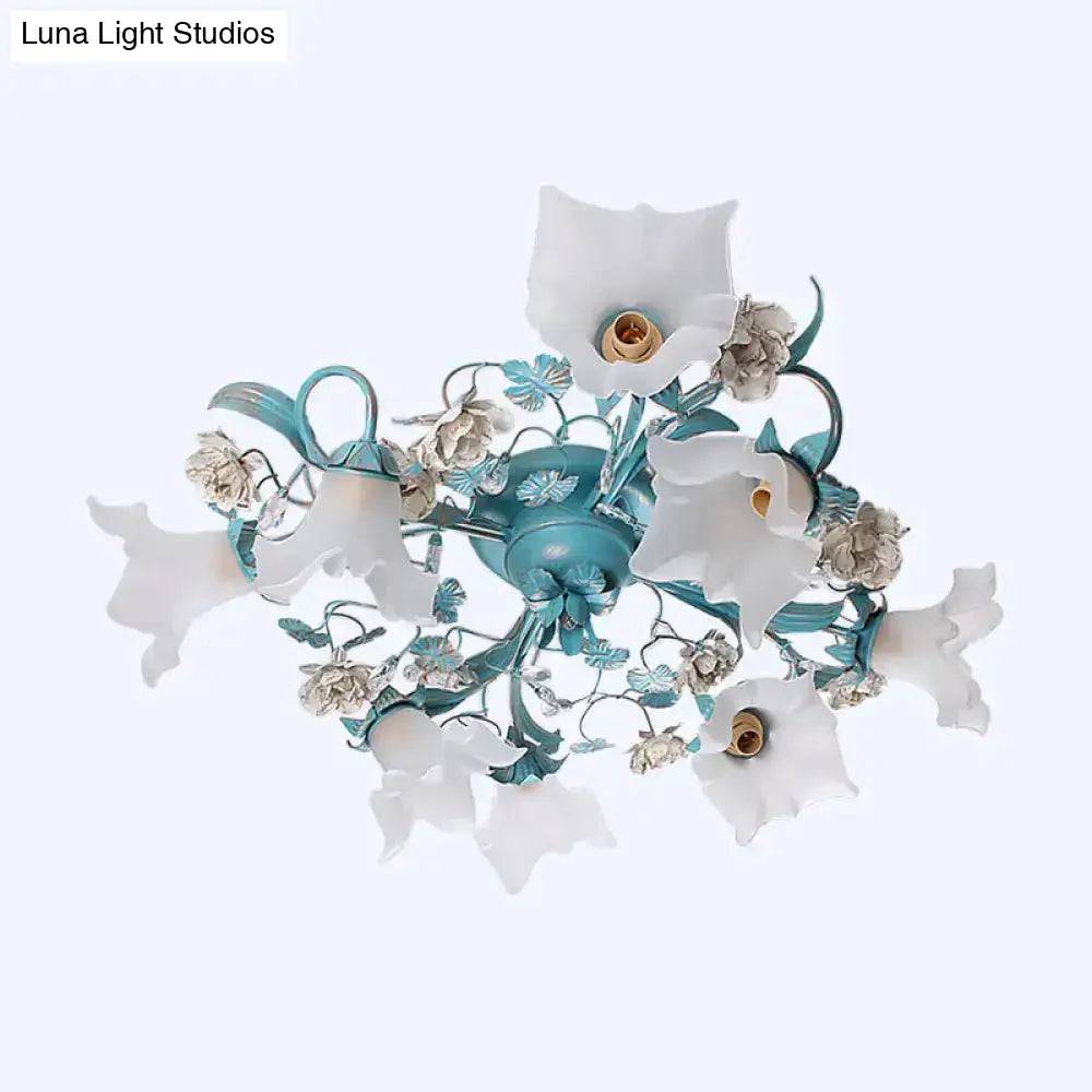 DecorBites™ DecorBites™ Pastoral Style Blue Semi Flush Ceiling Light with Frost White Glass - Perfect for Bedroom Lighting