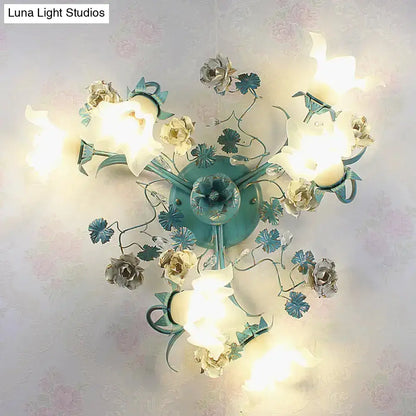 DecorBites™ DecorBites™ Pastoral Style Blue Semi Flush Ceiling Light with Frost White Glass - Perfect for Bedroom Lighting