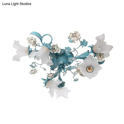 DecorBites™ DecorBites™ Pastoral Style Blue Semi Flush Ceiling Light with Frost White Glass - Perfect for Bedroom Lighting