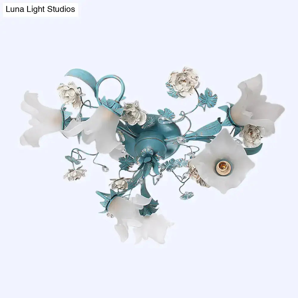 DecorBites™ DecorBites™ Pastoral Style Blue Semi Flush Ceiling Light with Frost White Glass - Perfect for Bedroom Lighting