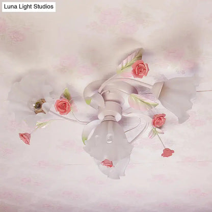 DecorBites™ DecorBites™ Pastoral Style Floral Semi Flush Mount Ceiling Light with Frosted Glass Shade in White