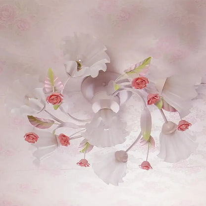 DecorBites™ DecorBites™ Pastoral Style Floral Semi Flush Mount Ceiling Light with Frosted Glass Shade in White