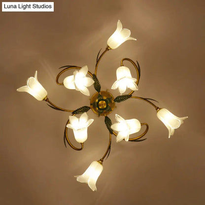 DecorBites™ DecorBites™ Pastoral Style White Glass Blossom Ceiling Light - Semi Flush Mount Lamp in Brass for Bedroom