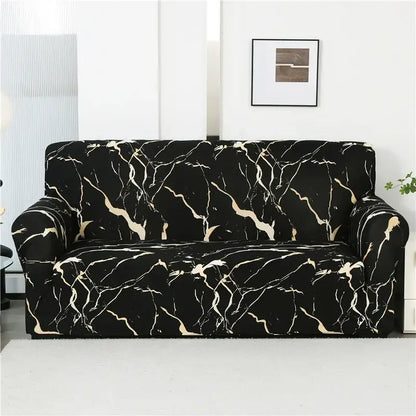 Black and gold marble-patterned patchwork mandala printed stretch sofa cover for living room slipcover use