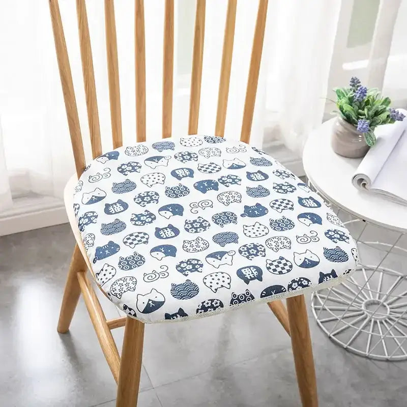 Blue and white cat patterned decorbites cotton hemp chair cushion for dining chair wooden seating comfort