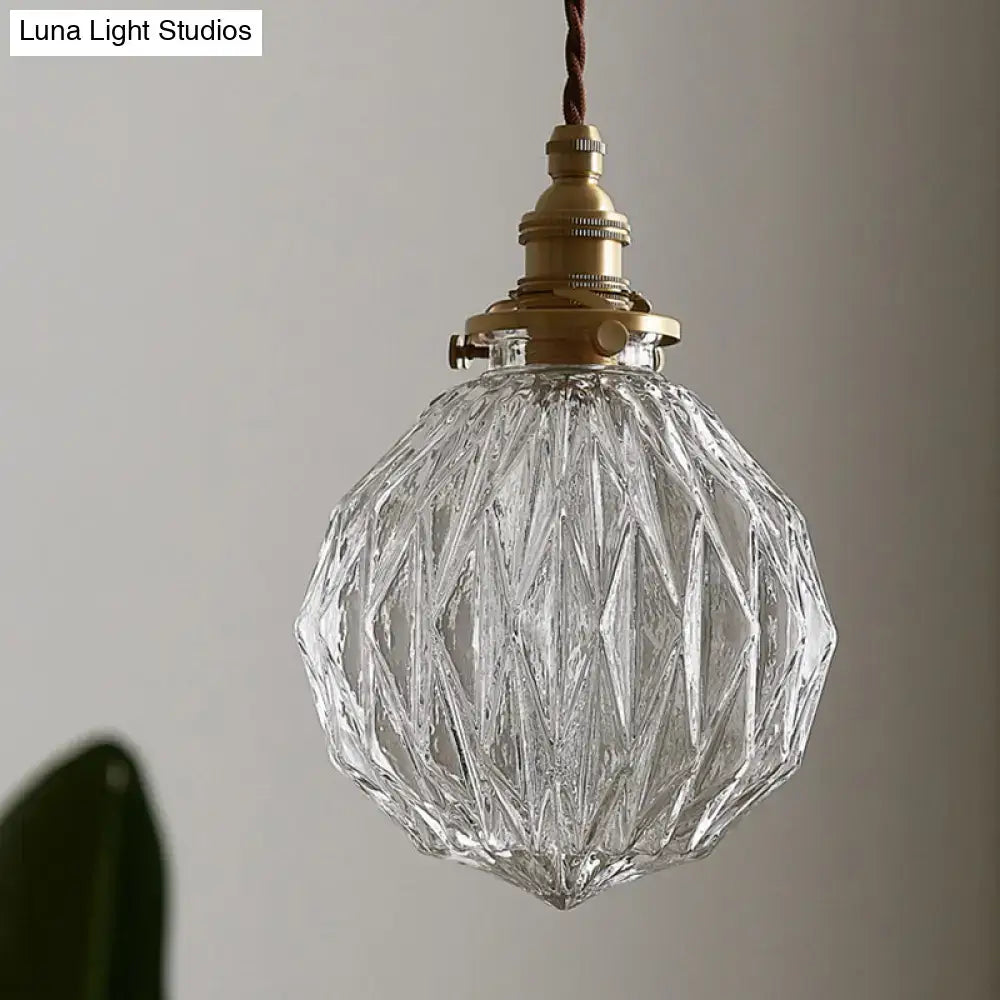 Clear faceted glass pendant ceiling light with brass fixture pauline modern industrial sphere for living room use