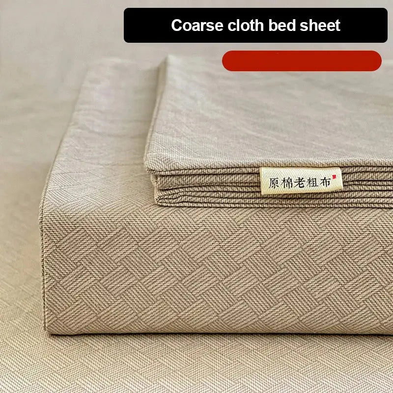 Beige coarse cloth bed sheet set with textured herringbone weave from peach and cream geometric collection