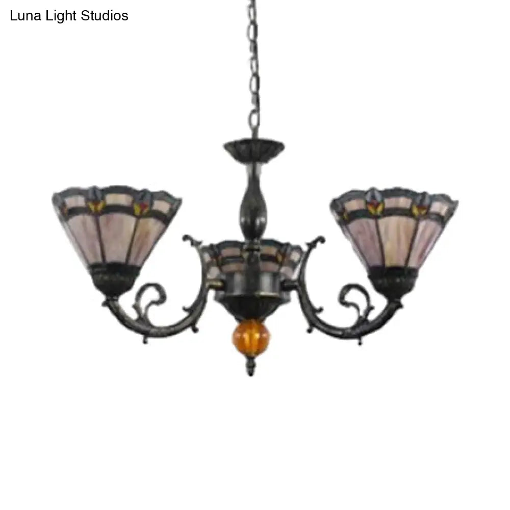 Peacock Rhombus Cone Chandelier: 3-Light Traditional Hanging Lamp for Bedroom