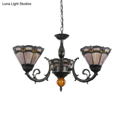 Peacock Rhombus Cone Chandelier: 3-Light Traditional Hanging Lamp for Bedroom