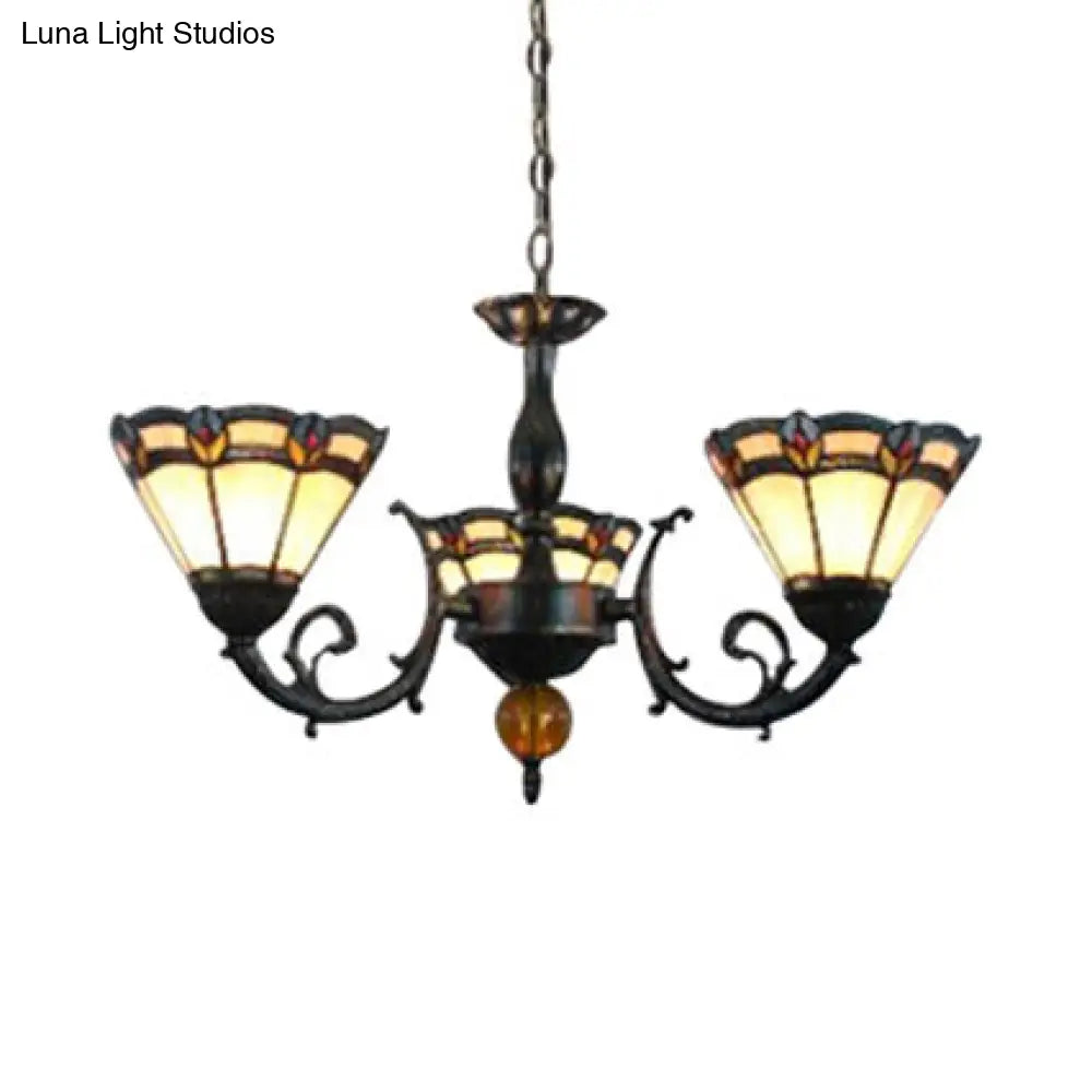 Peacock Rhombus Cone Chandelier: 3-Light Traditional Hanging Lamp for Bedroom