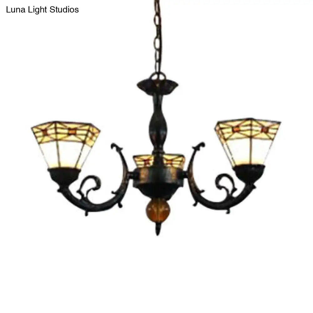 Peacock Rhombus Cone Chandelier: 3-Light Traditional Hanging Lamp for Bedroom
