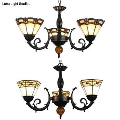 Peacock Rhombus Cone Chandelier: 3-Light Traditional Hanging Lamp for Bedroom