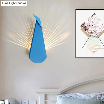 DecorBites™ DecorBites™ Peafowl Iron Flush Mount LED Wall Sconce in Nordic Style with Pink/Blue Light