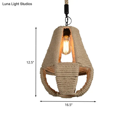 Pear Shape Pendant Light with Industrial Beige Rope - Ideal for Coffee House