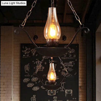 Pendulum Lamp: Cup Shape Restaurant Warehouse Clear Glass Suspension Lighting Fixture - Sleek Black Chain Design, 1-Bulb