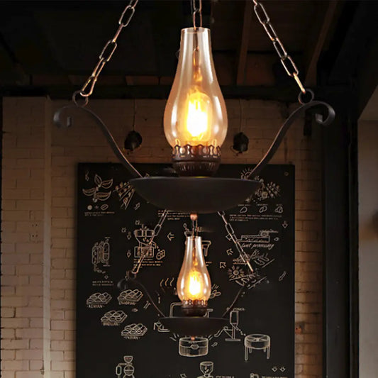 Pendulum Lamp: Cup Shape Restaurant Warehouse Clear Glass Suspension Lighting Fixture - Sleek Black Chain Design, 1-Bulb