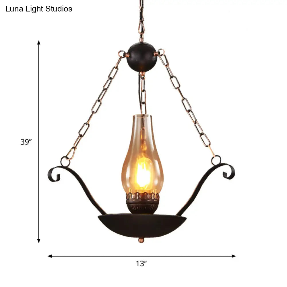 Pendulum Lamp: Cup Shape Restaurant Warehouse Clear Glass Suspension Lighting Fixture - Sleek Black Chain Design, 1-Bulb