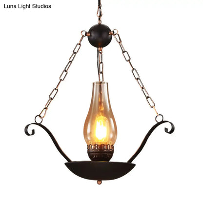 Pendulum Lamp: Cup Shape Restaurant Warehouse Clear Glass Suspension Lighting Fixture - Sleek Black Chain Design, 1-Bulb