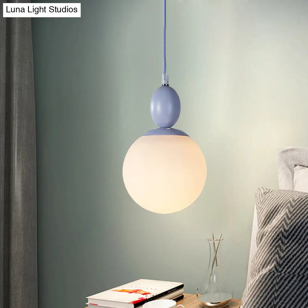 Pendulum White Glass Pendant Light: Post-Modern 1-Light Grey/Blue/Green Hanging Lamp