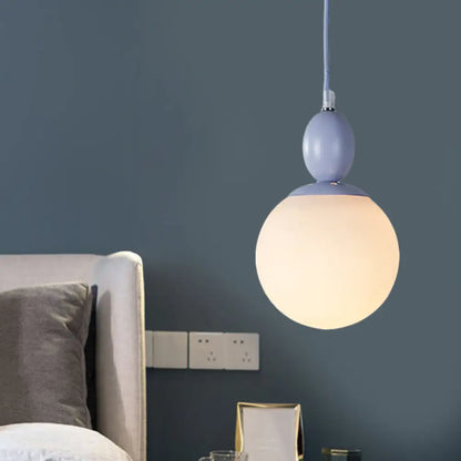 Pendulum White Glass Pendant Light: Post-Modern 1-Light Grey/Blue/Green Hanging Lamp