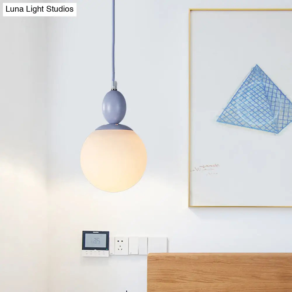 Pendulum White Glass Pendant Light: Post-Modern 1-Light Grey/Blue/Green Hanging Lamp