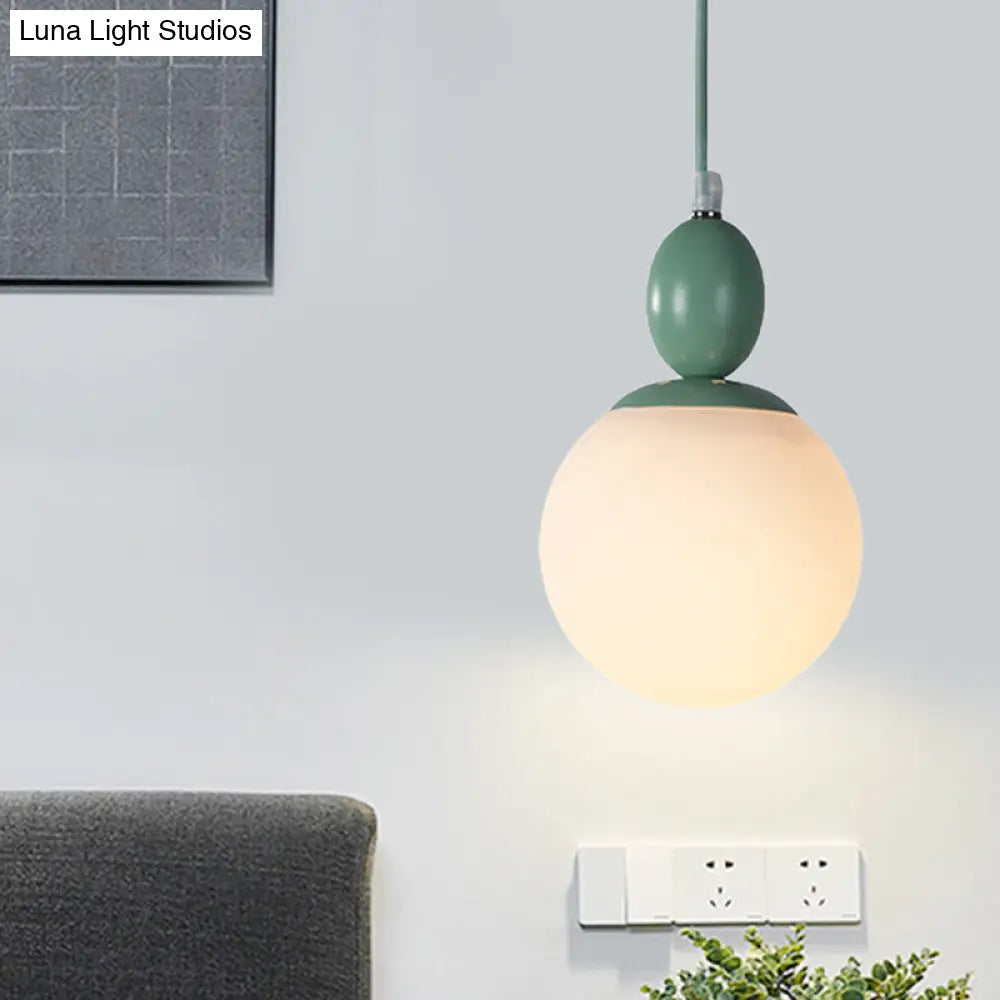 Pendulum White Glass Pendant Light: Post-Modern 1-Light Grey/Blue/Green Hanging Lamp