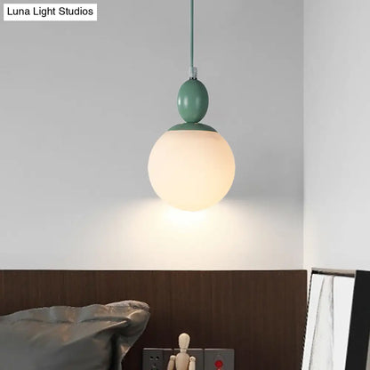 Pendulum White Glass Pendant Light: Post-Modern 1-Light Grey/Blue/Green Hanging Lamp