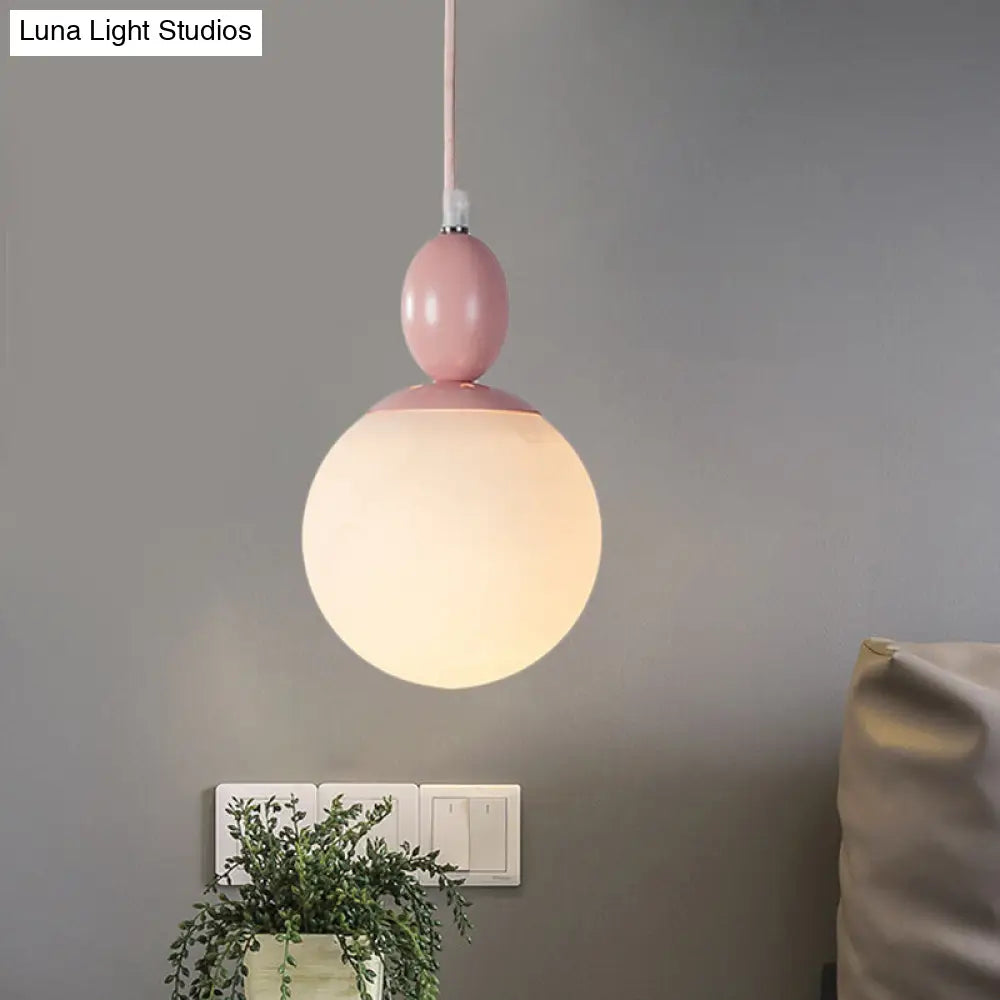 Pendulum White Glass Pendant Light: Post-Modern 1-Light Grey/Blue/Green Hanging Lamp