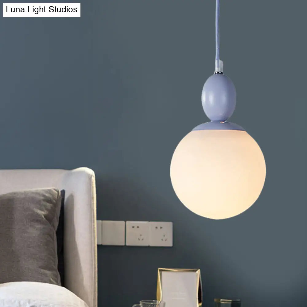 Pendulum White Glass Pendant Light: Post-Modern 1-Light Grey/Blue/Green Hanging Lamp