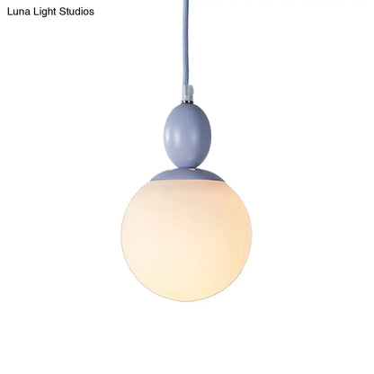 Pendulum White Glass Pendant Light: Post-Modern 1-Light Grey/Blue/Green Hanging Lamp