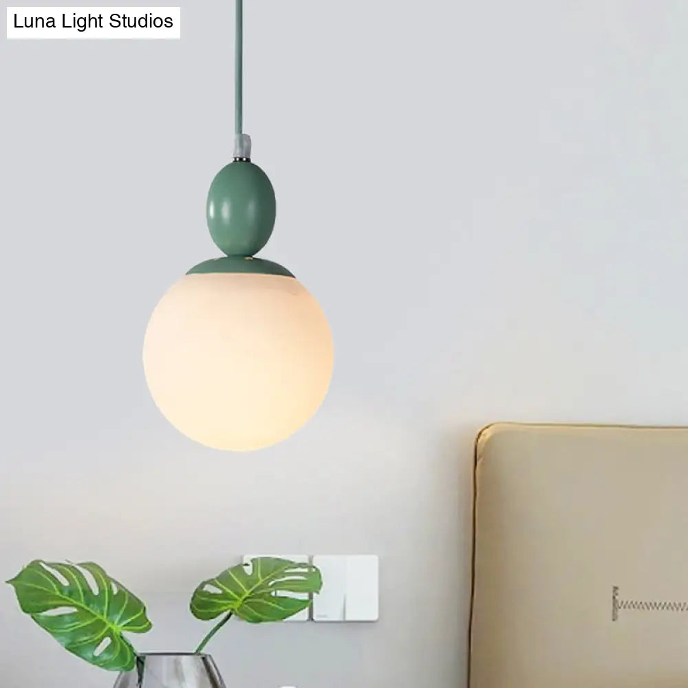 Pendulum White Glass Pendant Light: Post-Modern 1-Light Grey/Blue/Green Hanging Lamp