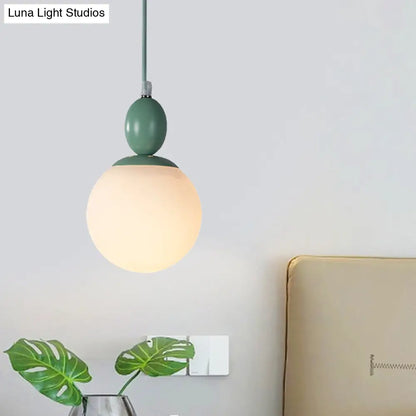 Pendulum White Glass Pendant Light: Post-Modern 1-Light Grey/Blue/Green Hanging Lamp