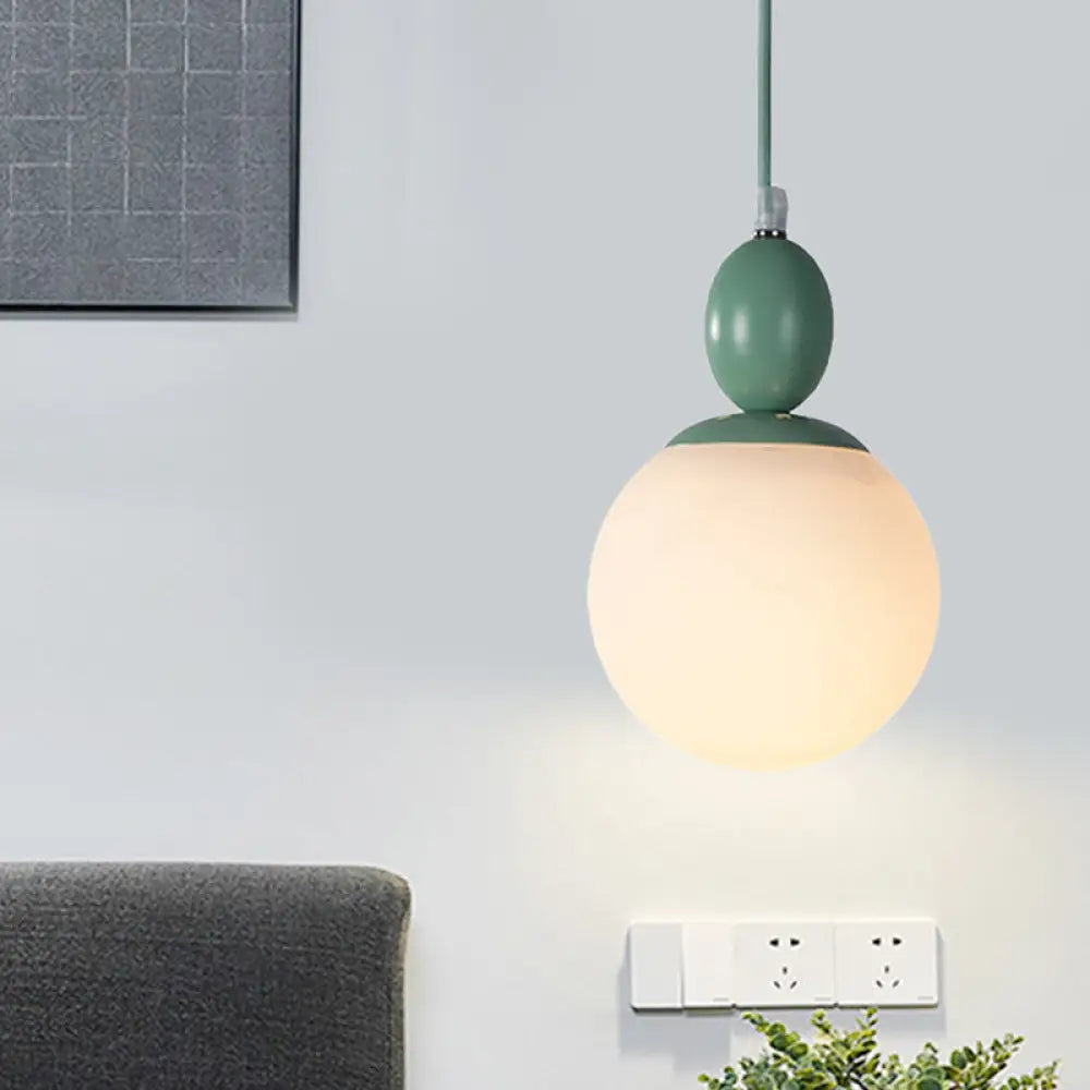 Pendulum White Glass Pendant Light: Post-Modern 1-Light Grey/Blue/Green Hanging Lamp