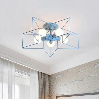 DecorBites™ DecorBites™ Pentacle Frame Iron Flush Mount Light - 5-Bulb Semi Flush Ceiling Light for Kids' Room (Pink/Grey/Blue)