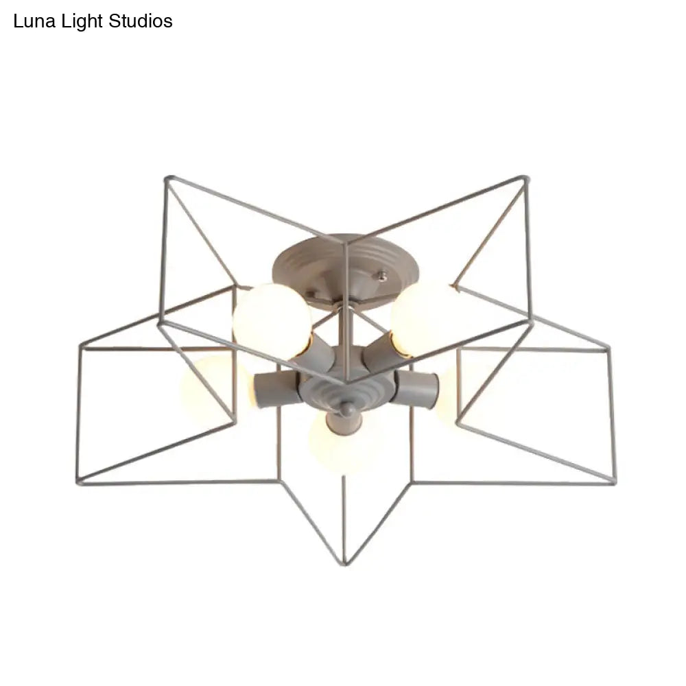 DecorBites™ DecorBites™ Pentacle Frame Iron Flush Mount Light - 5-Bulb Semi Flush Ceiling Light for Kids' Room (Pink/Grey/Blue)