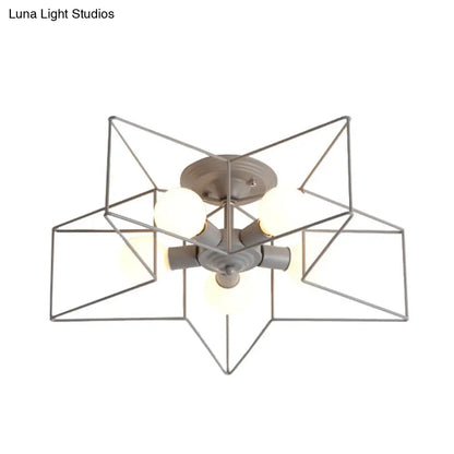 DecorBites™ DecorBites™ Pentacle Frame Iron Flush Mount Light - 5-Bulb Semi Flush Ceiling Light for Kids' Room (Pink/Grey/Blue)