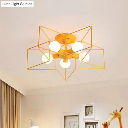 DecorBites™ DecorBites™ Pentacle Frame Iron Flush Mount Light - 5-Bulb Semi Flush Ceiling Light for Kids' Room (Pink/Grey/Blue)