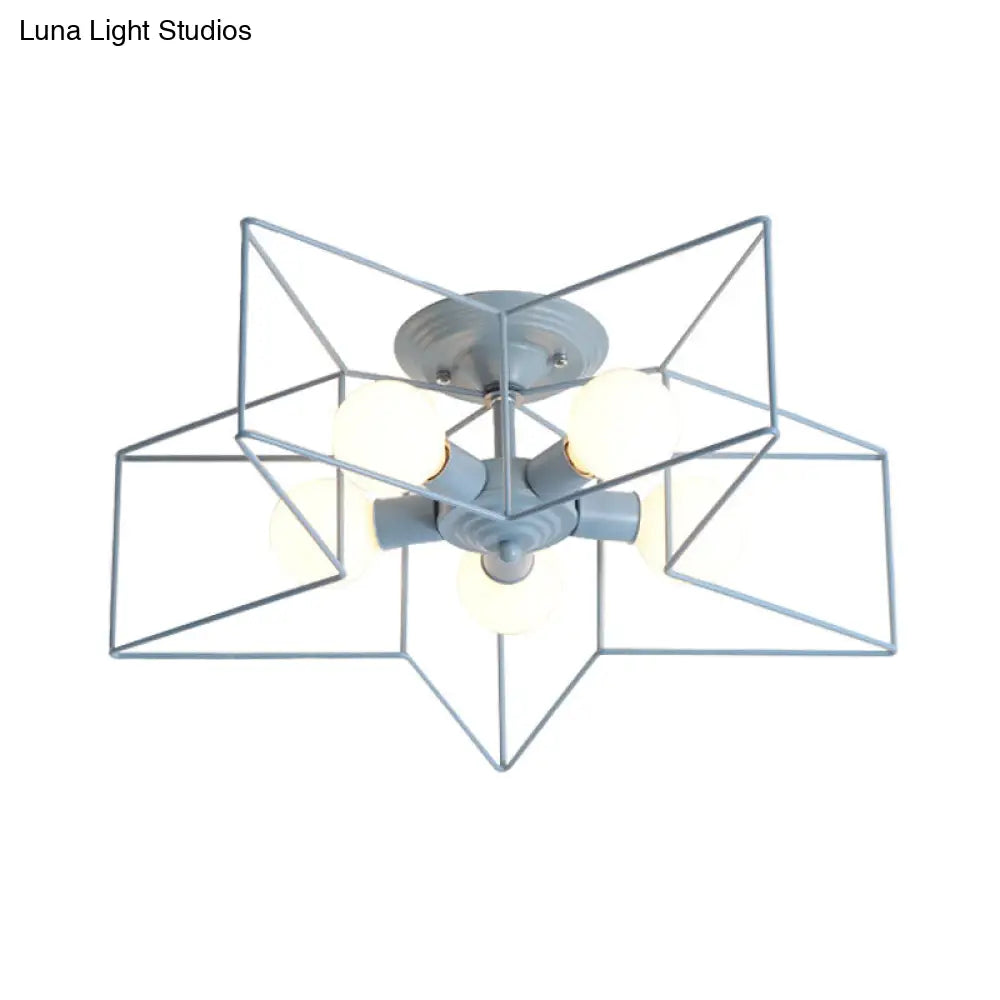 DecorBites™ DecorBites™ Pentacle Frame Iron Flush Mount Light - 5-Bulb Semi Flush Ceiling Light for Kids' Room (Pink/Grey/Blue)