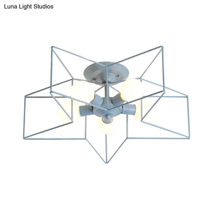 DecorBites™ DecorBites™ Pentacle Frame Iron Flush Mount Light - 5-Bulb Semi Flush Ceiling Light for Kids' Room (Pink/Grey/Blue)