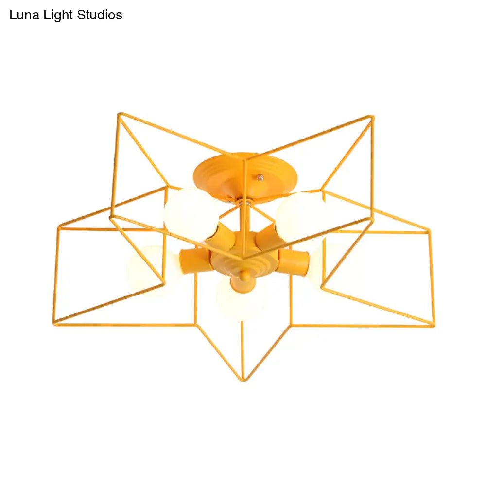 DecorBites™ DecorBites™ Pentacle Frame Iron Flush Mount Light - 5-Bulb Semi Flush Ceiling Light for Kids' Room (Pink/Grey/Blue)