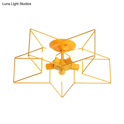 DecorBites™ DecorBites™ Pentacle Frame Iron Flush Mount Light - 5-Bulb Semi Flush Ceiling Light for Kids' Room (Pink/Grey/Blue)