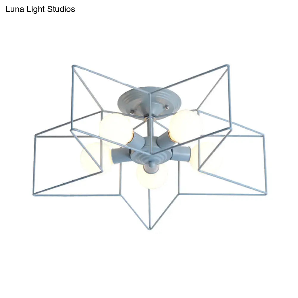 DecorBites™ DecorBites™ Pentacle Frame Iron Flush Mount Light - 5-Bulb Semi Flush Ceiling Light for Kids' Room (Pink/Grey/Blue)