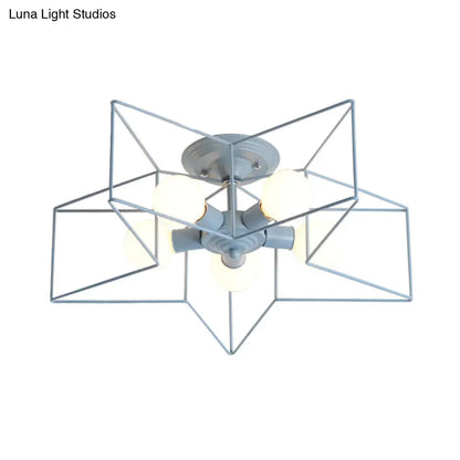 DecorBites™ DecorBites™ Pentacle Frame Iron Flush Mount Light - 5-Bulb Semi Flush Ceiling Light for Kids' Room (Pink/Grey/Blue)