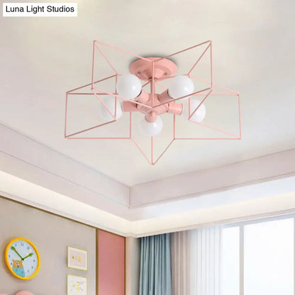 DecorBites™ DecorBites™ Pentacle Frame Iron Flush Mount Light - 5-Bulb Semi Flush Ceiling Light for Kids' Room (Pink/Grey/Blue)