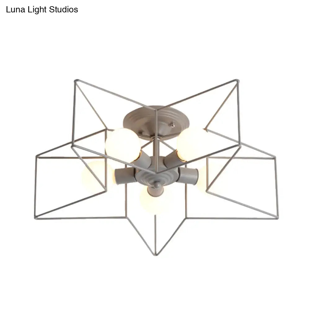 DecorBites™ DecorBites™ Pentacle Frame Iron Flush Mount Light - 5-Bulb Semi Flush Ceiling Light for Kids' Room (Pink/Grey/Blue)