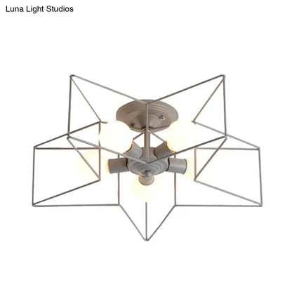 DecorBites™ DecorBites™ Pentacle Frame Iron Flush Mount Light - 5-Bulb Semi Flush Ceiling Light for Kids' Room (Pink/Grey/Blue)